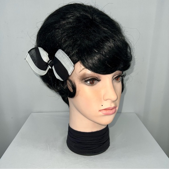 Black and White Striped Rockabilly Bandana Knotted Hair Bow - Picture 3 of 11